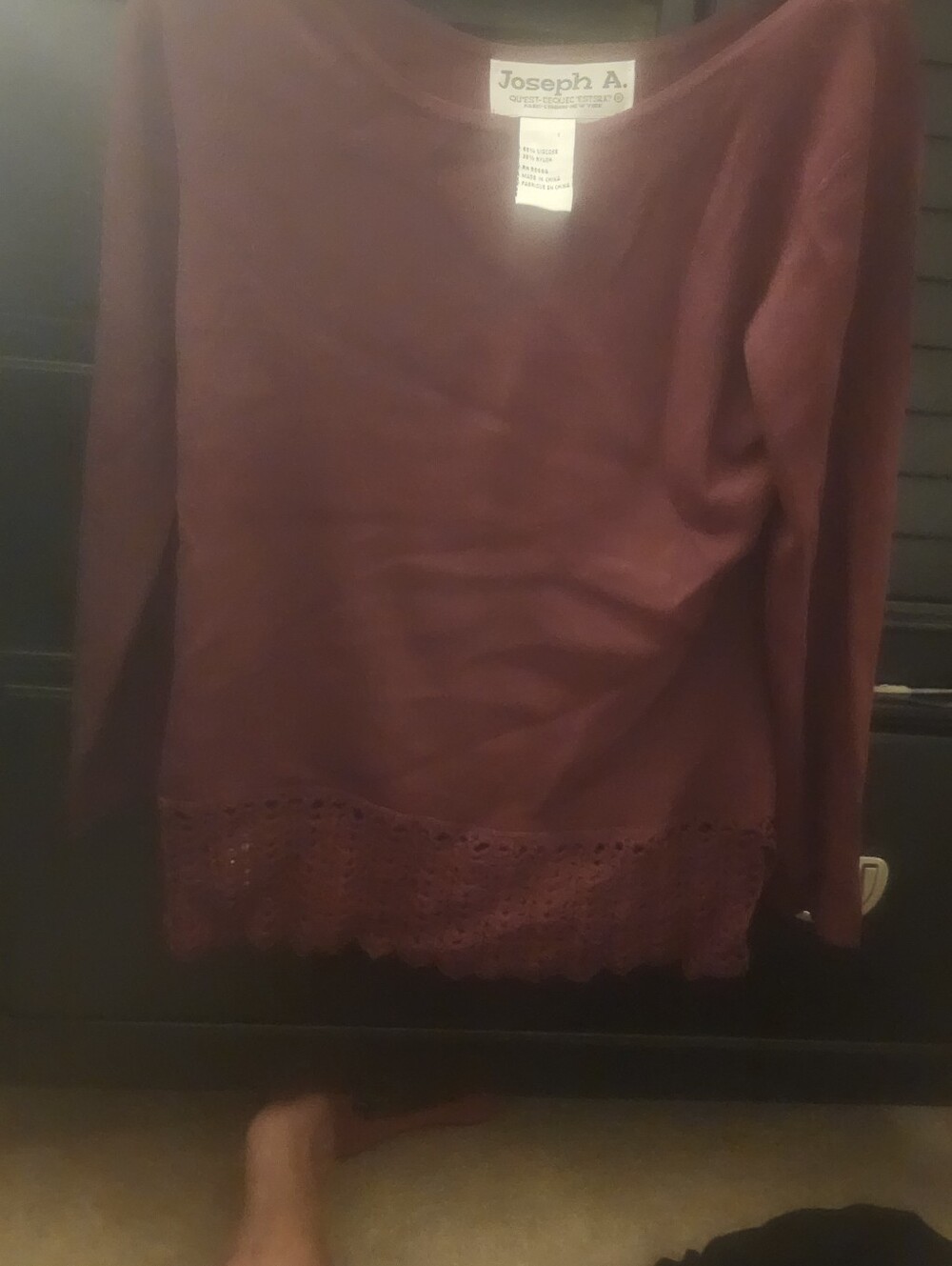 Joseph A. Burgundy Knit Top with Eyelet Hem